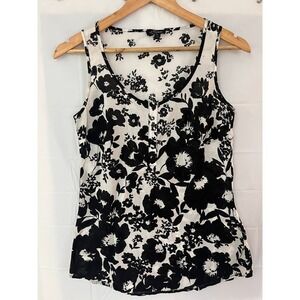 Le Chateau Black White Floral Scoop Neck Button Front Tank Top‎